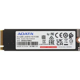  SSD ADATA Legend 700 (ALEG-700-512GCS) M.2 2280 512GB PCIe Gen3 x4, 3D NAND, Sequential Read Up to 2,000MB/s 