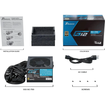  Блок питания Seasonic G12 GC-750 (g12 gc-750 ssp-750rt2), 750Вт, 120мм, черный, retail 