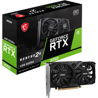  Видеокарта MSI Nvidia GeForce RTX 3050 6 Гб (3050 Ventus 2X E 6G OC) GDDR6 96 бит PCIE 4.0 16x 2xВыход HDMI 1xВыход DisplayPort 
