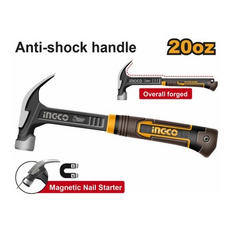  Гвоздодер-молоток Ingco HCH81020L, 560г, ручка фибергласс, нескольз. 