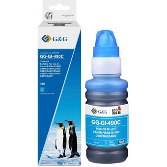  Чернила G&G GG-GI-490C GI-490 голубой 70мл для Canon Pixma G1400/G2400/G3400/G4400 