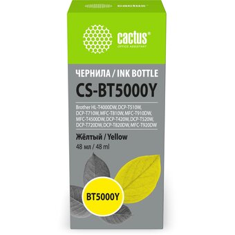  Чернила Cactus CS-BT5000Y желтый 48мл для Brother HL-T4000DW, DCP-T510W, DCP-T710W, MFC-T810W, MFC-T910DW, MFC-T4500DW, DCP-T420W, DCP-T520W 