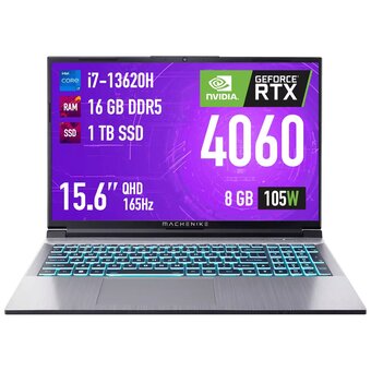  Ноутбук Machenike L15 Star 2K L (JJ00GA00FRU) 16" i7-13620H 10 ядер 16 Гб DDR5 1 Тб SSD M.2 Geforce RTX 4060 8 Гб No OS RusEng Серебро 2.3 кг 
