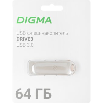  USB-флешка Digma Drive3 DGFUM064A30SR 64Gb USB3.0 серебристый 