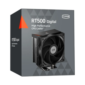  Кулер PcCooler RT500 Digital BK (240W, 4-pin PWM, LED temp., 152mm, Al/Cu, 5x6mm, 1x120mm, 73.32CFM, 34.9dBA, 2200RPM) 