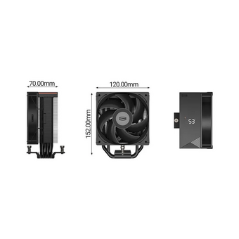  Кулер PcCooler RT500 Digital BK (240W, 4-pin PWM, LED temp., 152mm, Al/Cu, 5x6mm, 1x120mm, 73.32CFM, 34.9dBA, 2200RPM) 