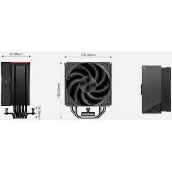  Кулер PcCooler RZ500 BK (250W, 4-pin PWM, 155mm, Al/Cu, 5x6mm, 1x120mm, 86.73CFM, 32dBA, 2200RPM) 