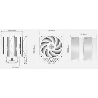  Кулер PcCooler RZ620 WH (260W, 4-pin PWM, 158mm, Al/Cu, 6x6mm, 2x120mm, 86.73CFM, 32dBA, 1800RPM) 