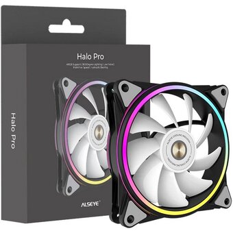  Вентилятор ALSEYE Halo Pro B-P (rubber screw) FAN 120mm, hydraulic, 800-2100rpm, max 51.87CFM, max 26dBA, ARGB. PWM, Black, RTL 