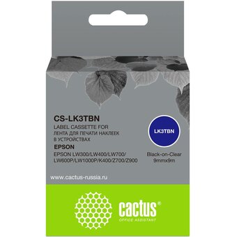  Картридж ленточный Cactus CS-LK3TBN LK-3TBN черный на прозрачном 9x9 для Epson LW300/LW400/LW700/LW600P/LW1000P/K400/Z700/Z900 