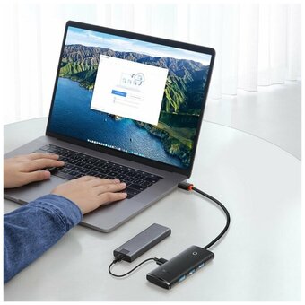 Адаптер/переходник Baseus Lite (WKQX030401) 4-Port Type-C HUB Adapter (Type-C to USB 3.0*4 ) 1m Black 