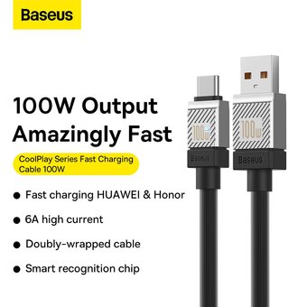  Дата-кабель Baseus CoolPlay (CAKW000601) Fast Charging USB to Type-C 100W 1m Black 