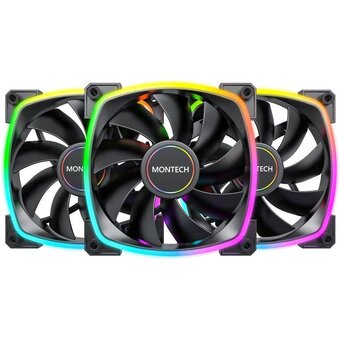  Вентилятор Montech AX120 ARGB (AX120 PWM Black 3 in 1) 120х120x25 черный 4-pin (упак. 3шт) Ret 