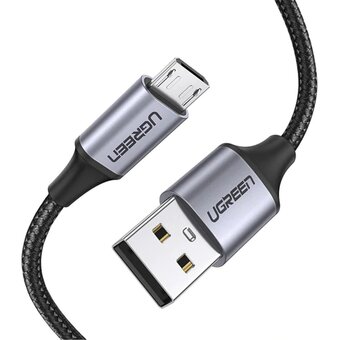  Кабель UGREEN US290 60148 USB 2.0 A to Micro USB Cable Nickel Plating Alu Braid 2m Grey/Black 