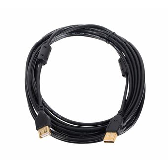  Кабель 5bites UC5011-050A USB2.0, AM/AF, зол.разъемы, ферр.кольца, 5м, черный 