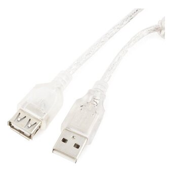  Кабель удлинитель Cablexpert CCF-USB2-AMAF-TR-0.75M USB2.0 Pro, AM/AF, 0,75м, экран, 2 феррит.кольца, прозрачный 