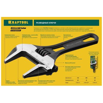  Ключ разводной KRAFTOOL SlimWide Compact 27266-15 120/28 мм 