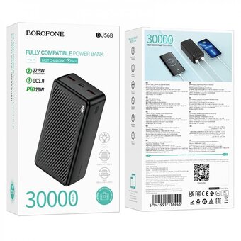  Аккумулятор внешний резервный BOROFONE BJ56B Graceful 22.5W+PD20W fully compatible power bank 30000mAh черный 