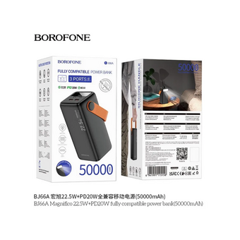  Аккумулятор внешний резервный BOROFONE BJ66A Magnifico 22.5W+PD20W fully compatible power bank 50000mAh черный 