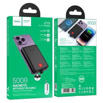  Аккумулятор внешний резервный HOCO J133 Triumph PD20W magnetic power bank with cable iP 5000mAh черный 