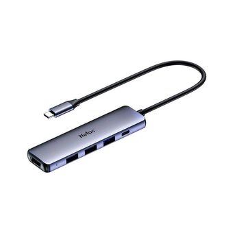  USB-концентратор Netac WF13 (NT08WF13-30GR) , 5in1 Type-C to 2xUSB 2.0 + 1xUSB 3.0 + 1xHDMI( 4k/30Hz) + 1 Type-C( DP) 100W 