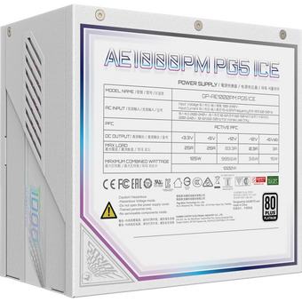  Блок питания Gigabyte AE1000PM PG5 Ice 1000W (GP-AE1000PM PG5 ICE), 80Plus, Platinum, Полностью модульный, PCIe Gen 5.1, ATX 3.0 compatible 
