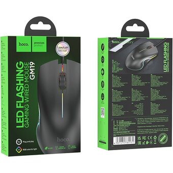  Мышь HOCO GM19 Enjoy gaming luminous wired mouse black 