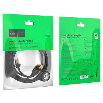 Кабель сетевой HOCO US02 Level pure copper gigabit ethernet cable (L-3M) black 