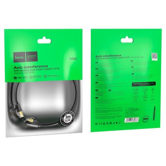  Кабель сетевой HOCO US07 General pure copper flat network cable L-1M black 