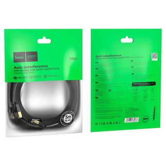  Кабель сетевой HOCO US07 General pure copper flat network cable L-5M black 