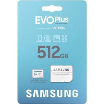  Карта памяти Samsung MB-MC512SA/EU 512GB Evo Plus (2024) Micro SDXC Card U3, V30, A2 + adapter 