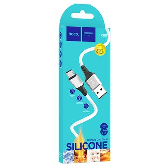  Дата-кабель HOCO X86 Spear silicone charging data cable for Type-C (белый) 