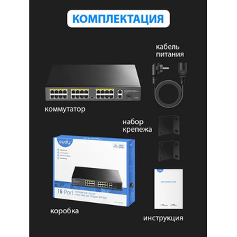  Коммутатор неуправляемый Cudy FS1018PS1 (L2) 16x100Мбит/с 2x1Гбит/с 1SFP 16PoE+ 200W 