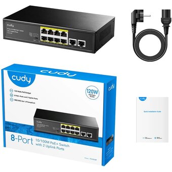  Коммутатор неуправляемый Cudy FS1010P (L2) 10x100Мбит/с 8PoE+ 120W 