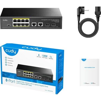  Коммутатор неуправляемый Cudy GS1010PS2 (L2) 10x1Гбит/с 2xКомбо(1000BASE-T/SFP) 2SFP 8PoE 120W 