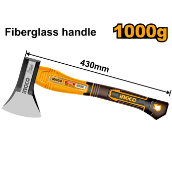  Топор Ingco HAX0811000,1000г, 430мм, ручка фибергласс, нескольз. 