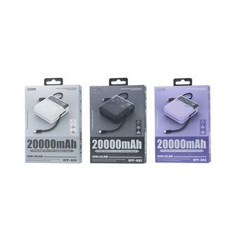  Аккумулятор внешний резервный REMAX RPP-603 Sucha Pro Series PD 20W+QC 22.5W Power Bank with 2 Fast Charging Cables 20000mAh фиолетовый 