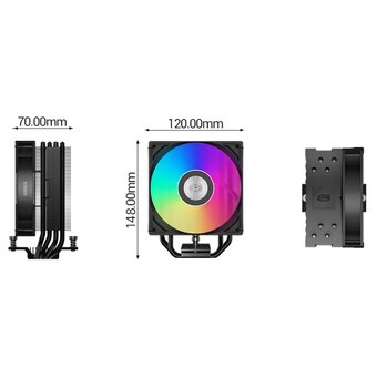  Кулер PCCooler RT400 ARGB BK S115X/1200/1700/1851/AM4/AM5 (TDP 235W, 1x120mm PWM ARGB Fan, 4 тепловые трубки 6мм, 500-2200RPM, 32dBa) 