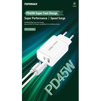  СЗУ TOPOMAX TTC-F203AC PD 45W, QC18W, USB-A, USB-C белый 