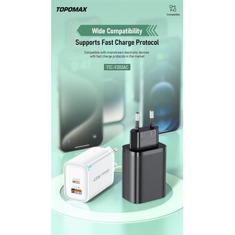  СЗУ TOPOMAX TTC-F203AC PD 45W, QC18W, USB-A, USB-C белый 