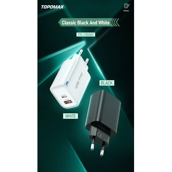  СЗУ TOPOMAX TTC-F203AC PD 45W, QC18W, USB-A, USB-C белый 