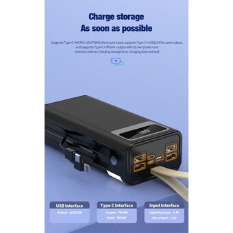  Аккумулятор внешний резервный TOPOMAX TPB-F38 30000mAh, 22.5W QC3.0 черный 