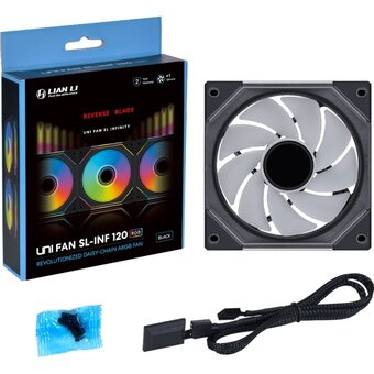  Вентилятор Lian Li Uni Fan SL-INF 120 Reverse Black /UF-RSLIN120-1B/ (G99.12RSLIN1B.R0) 120x120x25мм (PWM, ARGB, 200-2100 об/мин, 29dBa) 