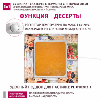  Сушилка-скатерть для овощей и фруктов Мастерица ОНЭ-5.2-100/220 50х50см 