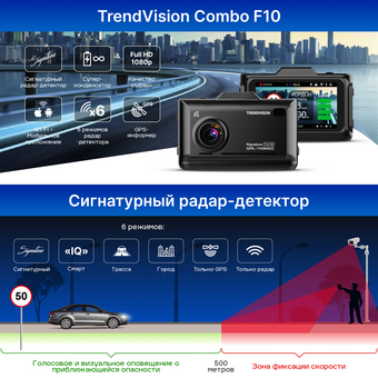  Видеорегистратор с радар-детектором TrendVision Combo F10 (TVCF10) GPS Глонасс 