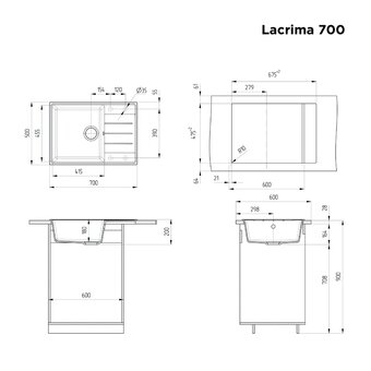  Кухонная мойка MAUNFELD Lacrima 700 MFQS-700DGR темно-серый 