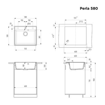  Кухонная мойка MAUNFELD Perla 580 MFQS-580W кремовый 