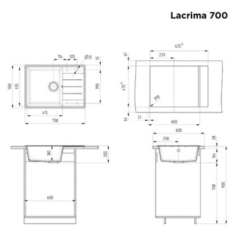  Кухонная мойка MAUNFELD Lacrima 700 MFQS-700B черный 