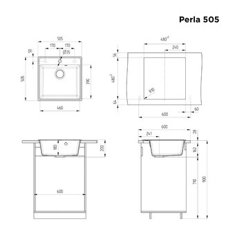  Кухонная мойка MAUNFELD Perla 505 MFQS-505W кремовый 