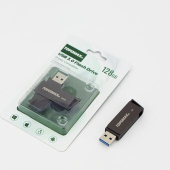  USB-флешка TOPOMAX TP-007 128G 3.0, скорость чтения 80-100МБ/с, записи 15-30МБ/с, металл 